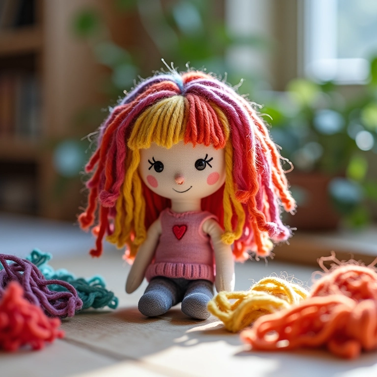 Ideias criativas para cabelos de boneca de crochê.