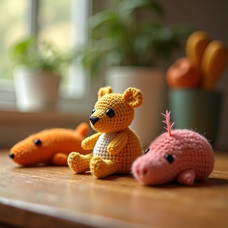 Ímãs de geladeira personalizados com crochê amigurumi.