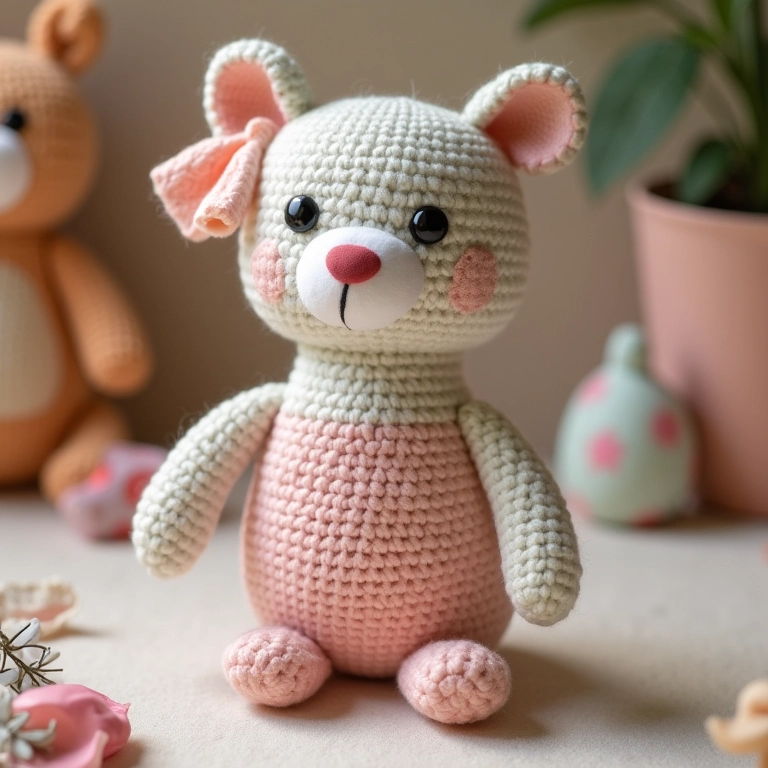 Iniciando o ponto segredo em um amigurumi colorido.