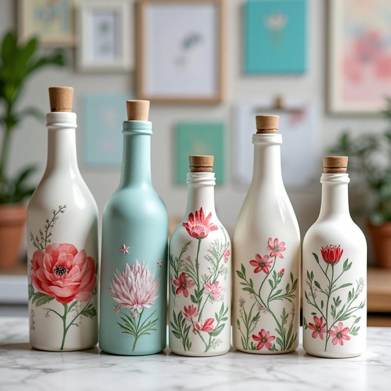 Inspiração para decoupage em garrafas.