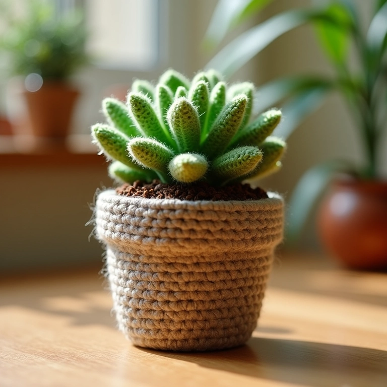Jardim de suculentas em amigurumi dentro de garrafas PET recicladas.