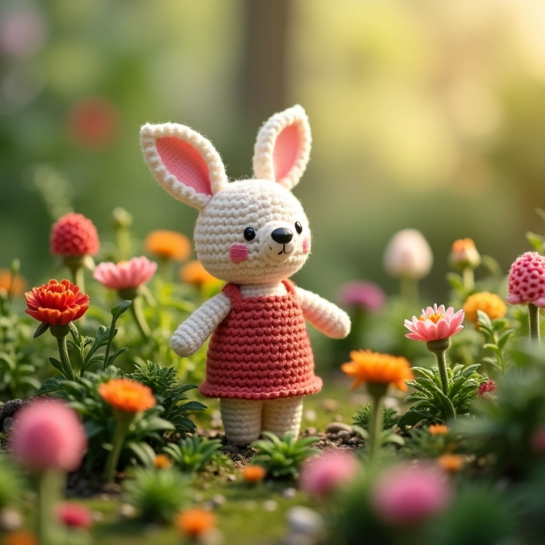 Jardinagem criativa em amigurumi com flores e plantas.