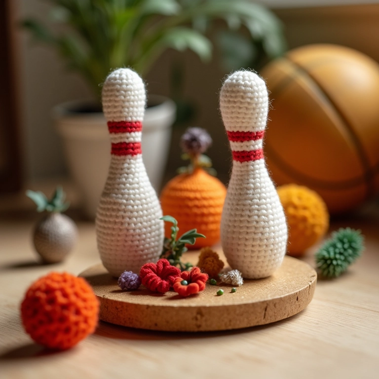 Jogo de boliche em amigurumi feito com caixa de sapato e pinos de crochê.