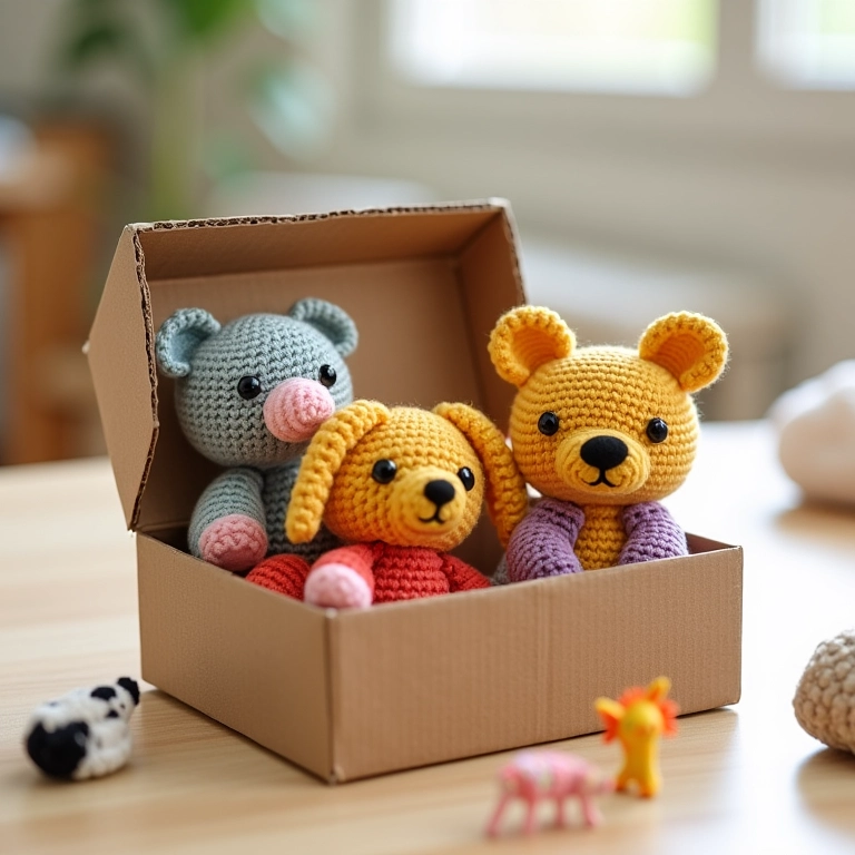 Jogo de encaixe em amigurumi feito com caixa de sapato.