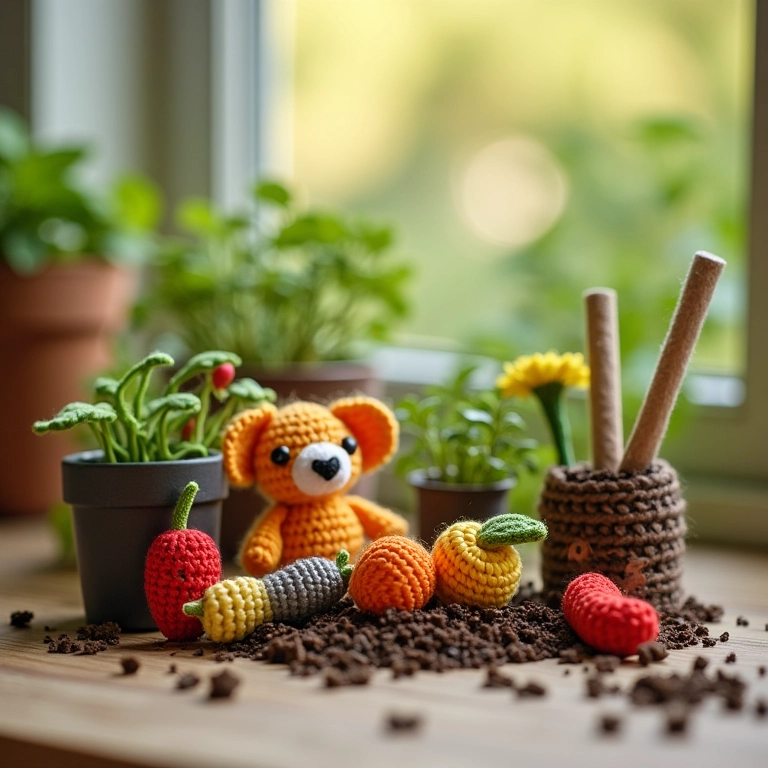 Kit de jardinagem natalino em amigurumi.