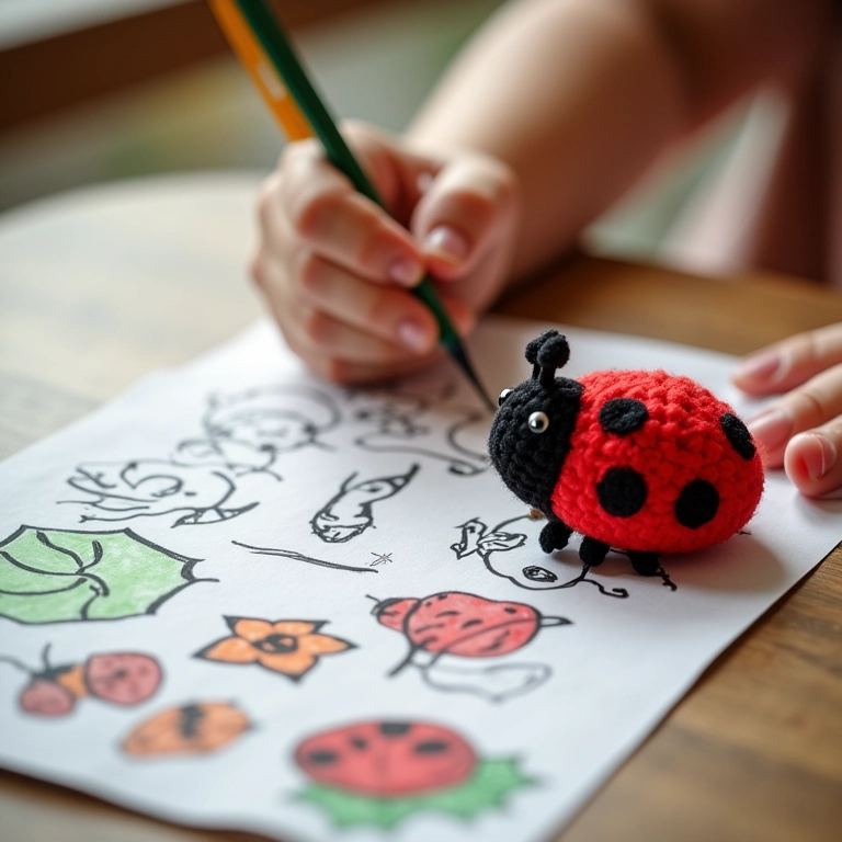 Kit de pintura com desenhos da Ladybug e amigurumi.