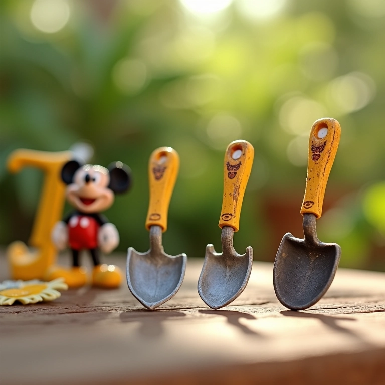 Kits de jardinagem com ferramentas do Mickey para lembrancinhas.