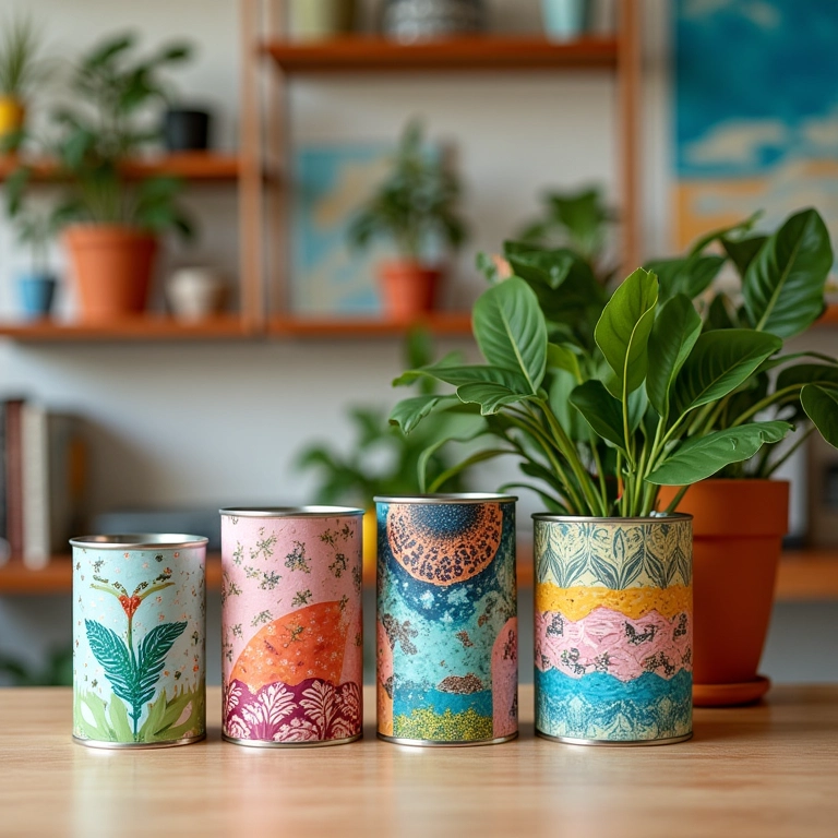 Latas decoradas para organização com estilo em ambiente brasileiro.