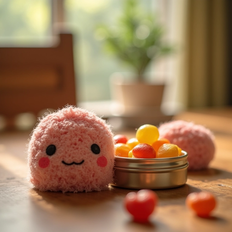 Latinhas com doces em amigurumi para lembrancinha de maternidade.