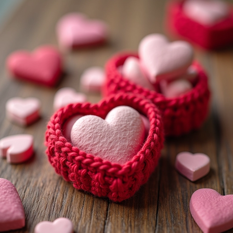 Latinhas Mint to Be com balinhas de coração e crochê.