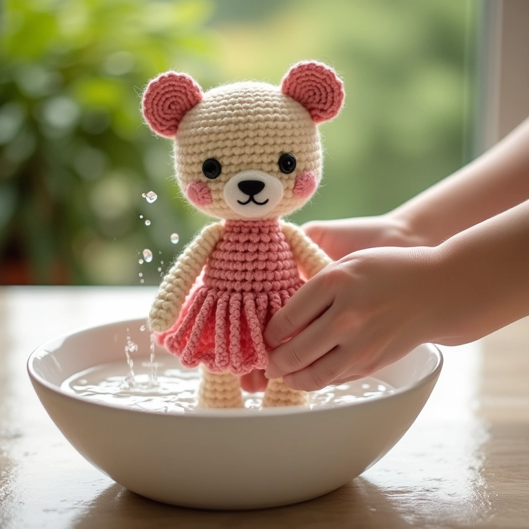 Lavando saia de crochê à mão