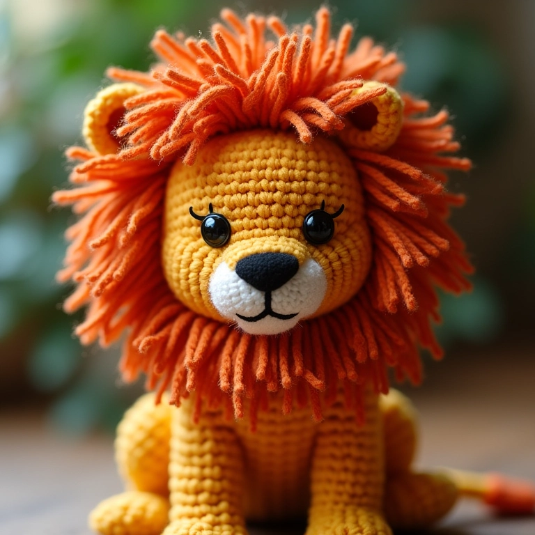 Leão amigurumi com técnica string pull.