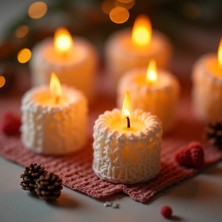 Lembrancinhas de casamento: mini velas aromáticas de crochê.