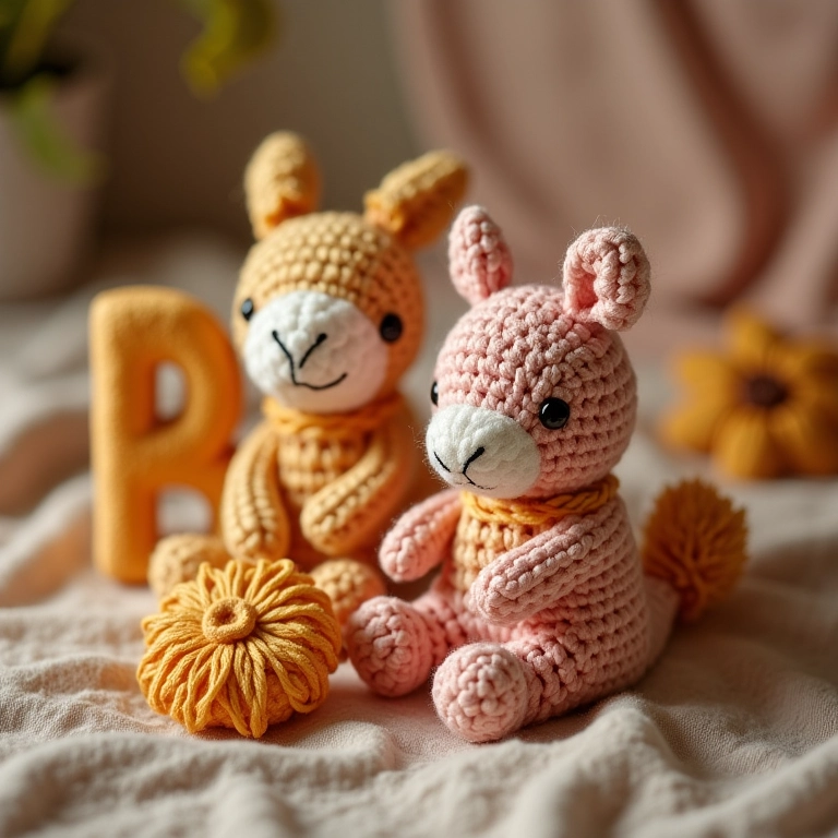 Letras decorativas de amigurumi para lembrancinha de batizado.