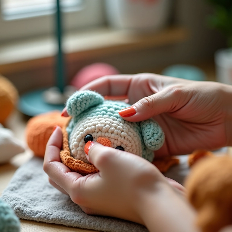 Limpeza de um amigurumi de pallet.