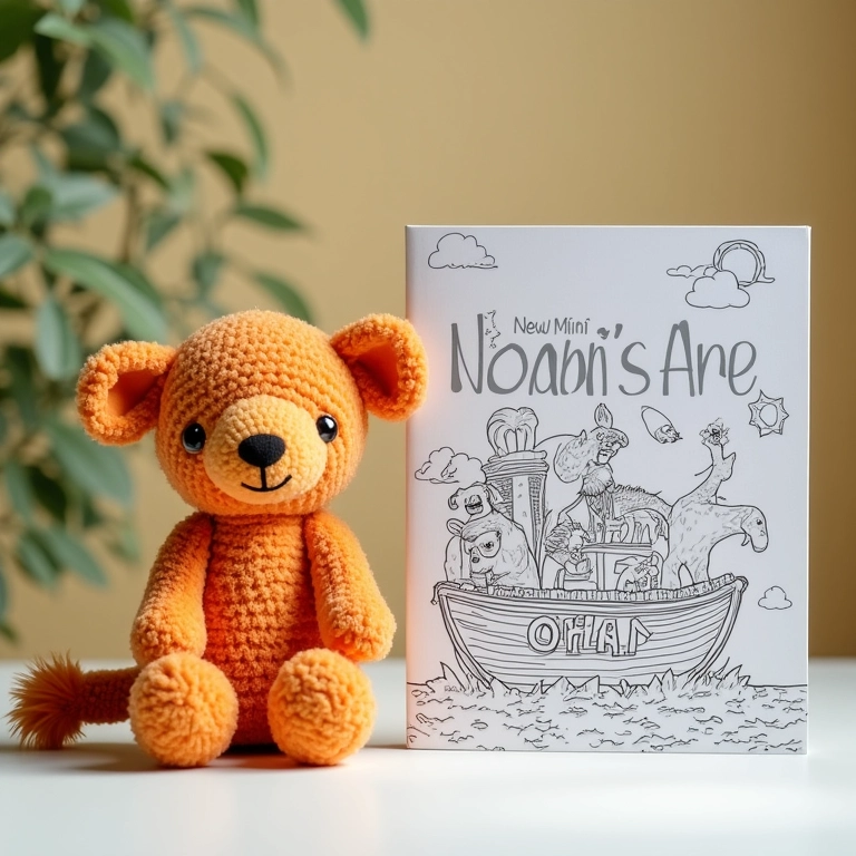 Livrinho de colorir com desenhos da Arca de Noé e animais em amigurumi.