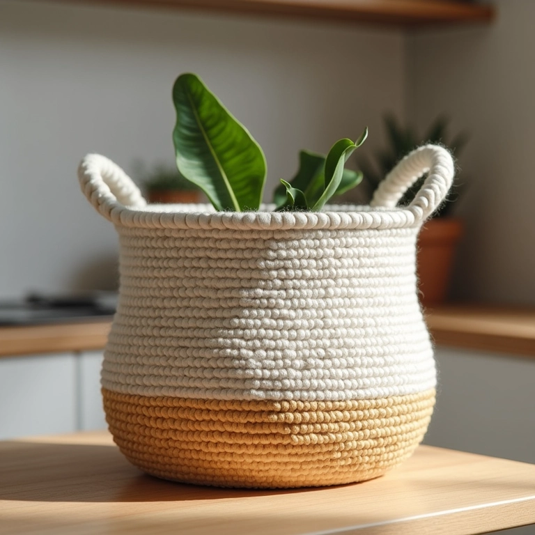 Loja online de artesanato com cesto de crochê e base de MDF à venda.