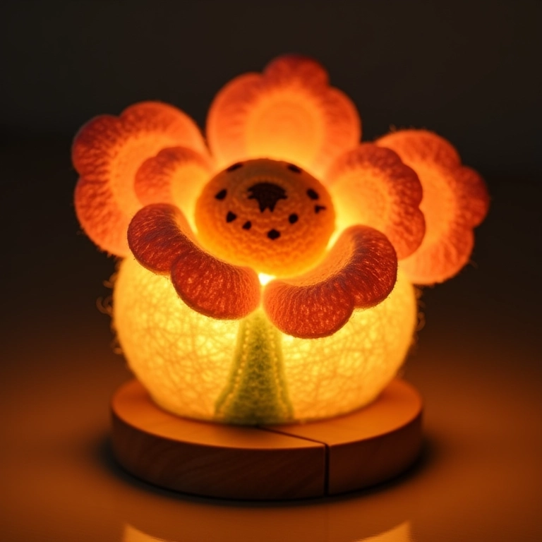 Luminária aconchegante com flores de feltro em amigurumi.