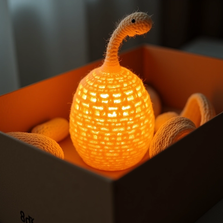 Luminária aconchegante de crochê em caixa de sapato.