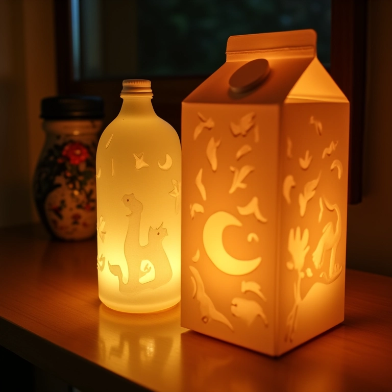 Luminárias aconchegantes feitas de caixinhas de leite.