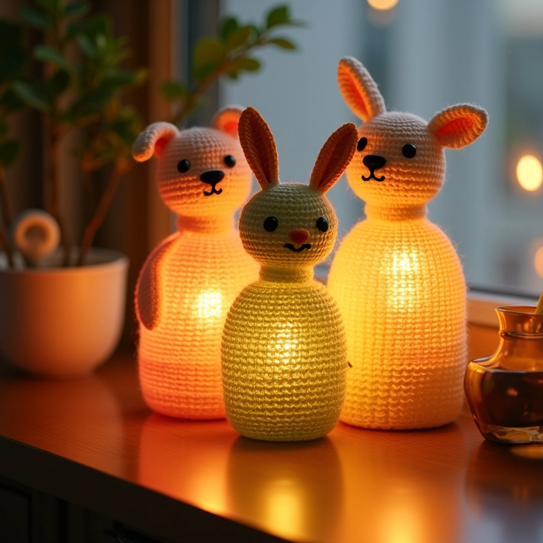 Luminárias de crochê feitas com garrafas de vidro recicladas.