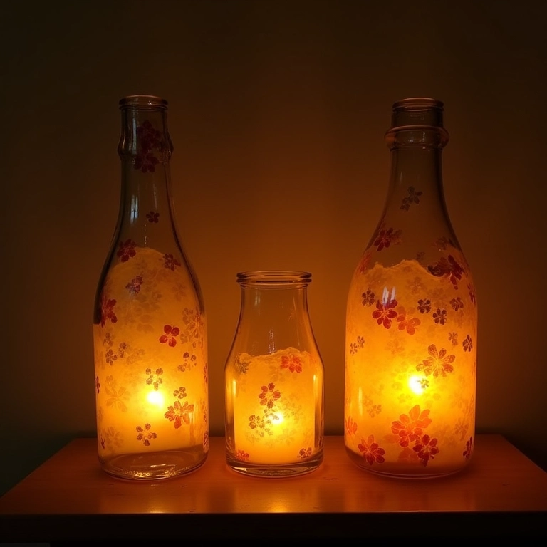 Luminárias e vasos charmosos feitos de garrafas e vidros reciclados.