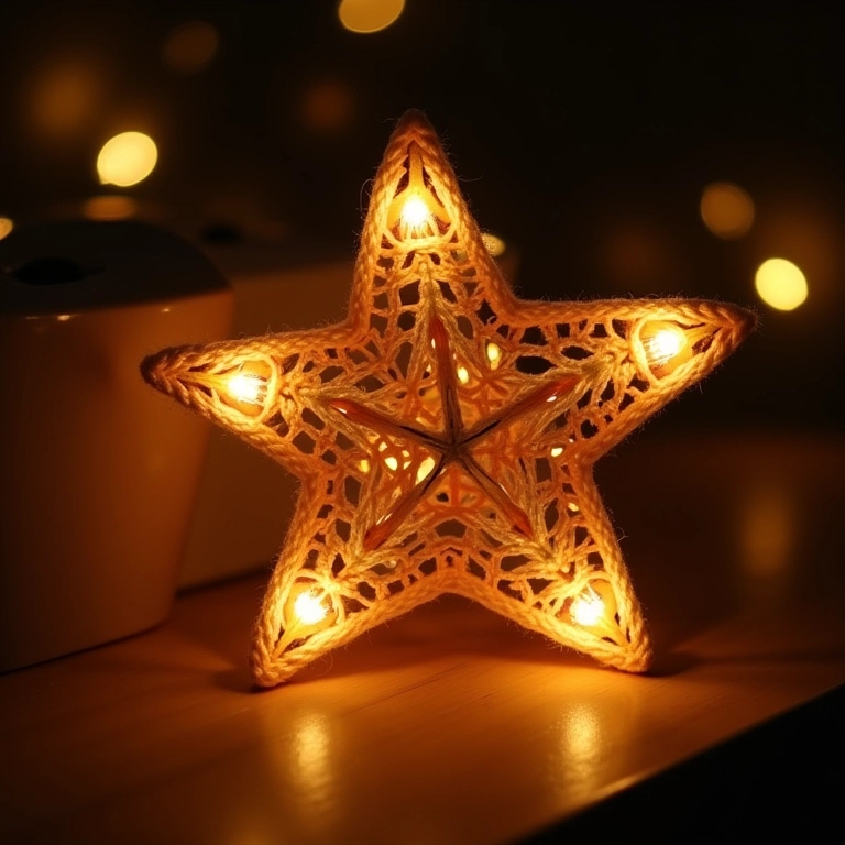 Luminárias natalinas com capas de crochê.