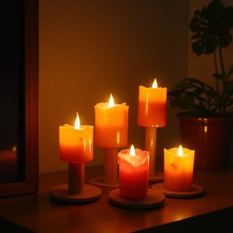 Luminárias originais feitas de palitos de picolé em sala aconchegante.