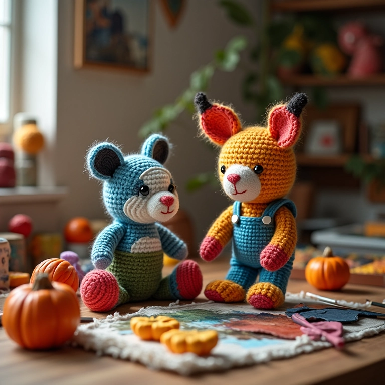 Maleta de pintura circense em amigurumi.