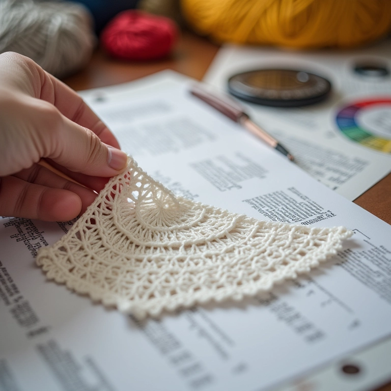 Mão escolhendo gráfico de cropped de crochê.