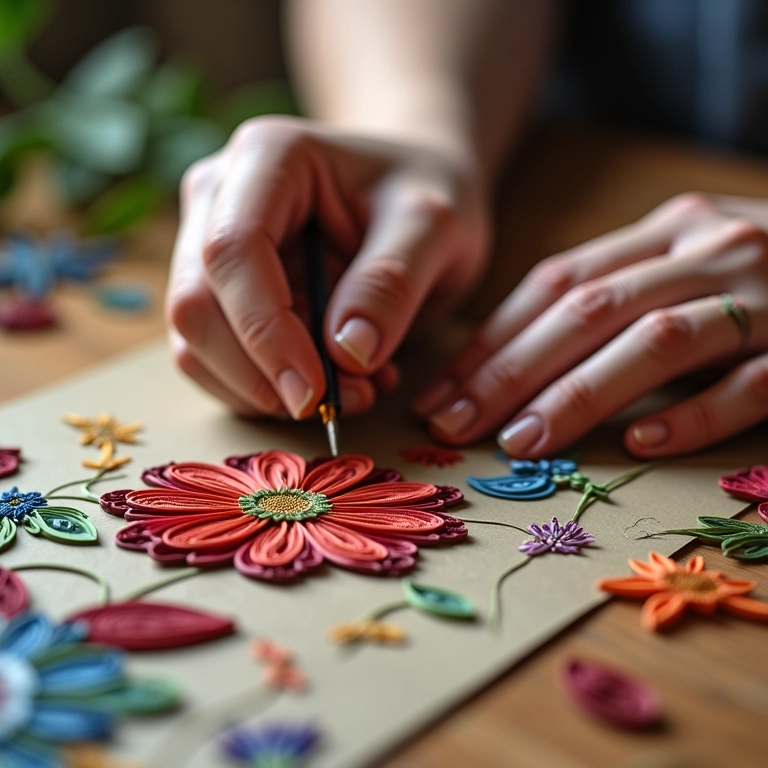 Mão usando a criatividade para criar arte quilling.