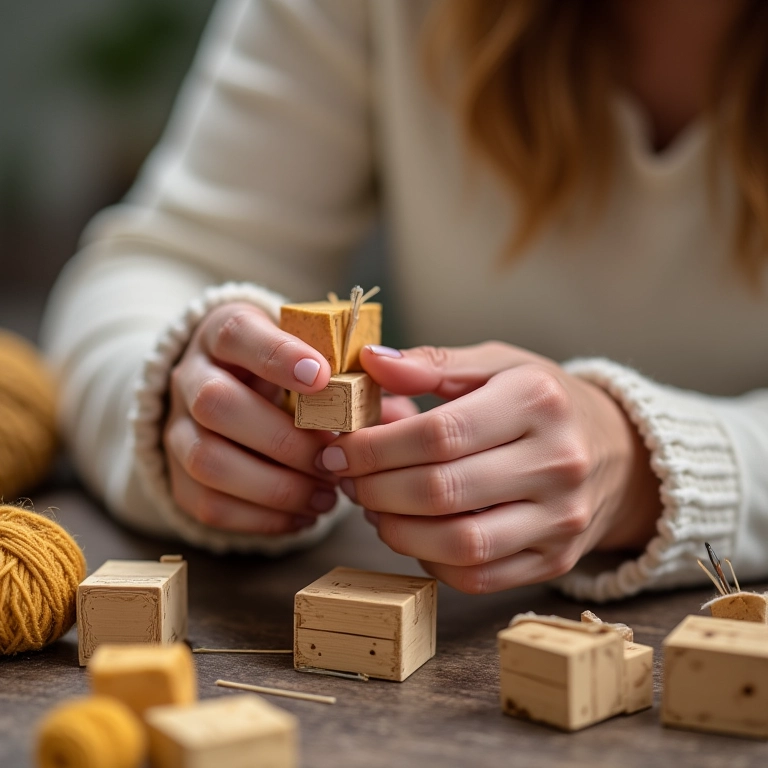 Mãos crocheteando miniatura de caixote.