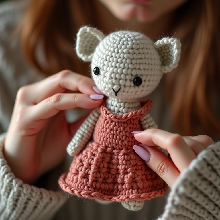 Mãos crocheteando saia longa com ponto segredo