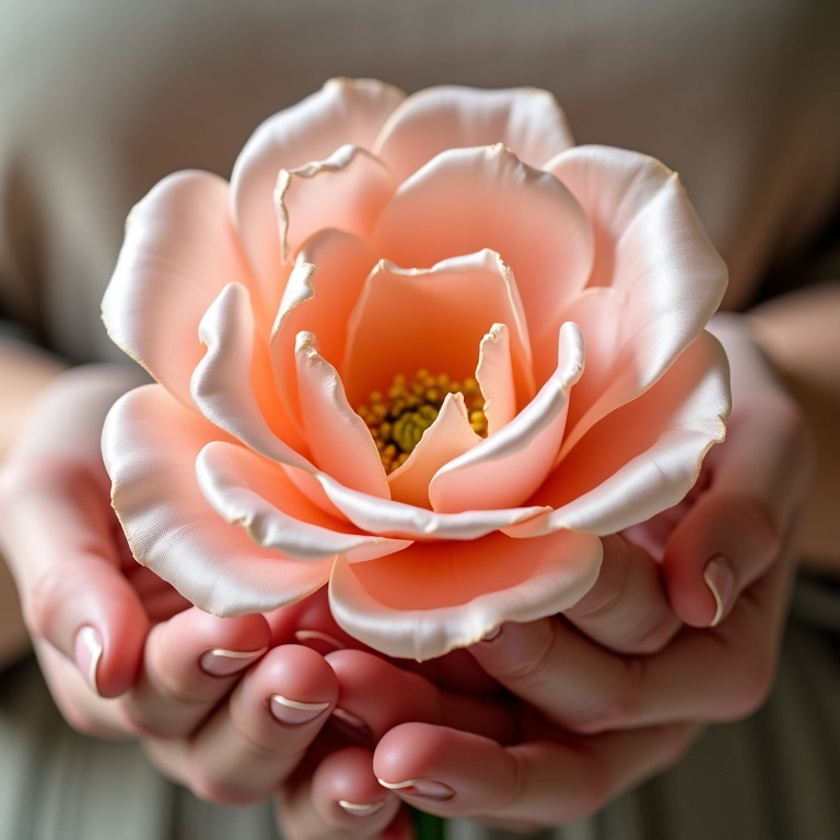 Flor de fita de cetim passo a passo: veja como Mãos habilidosas criando uma flor de fita de cetim, com foco nos detalhes das pétalas.
