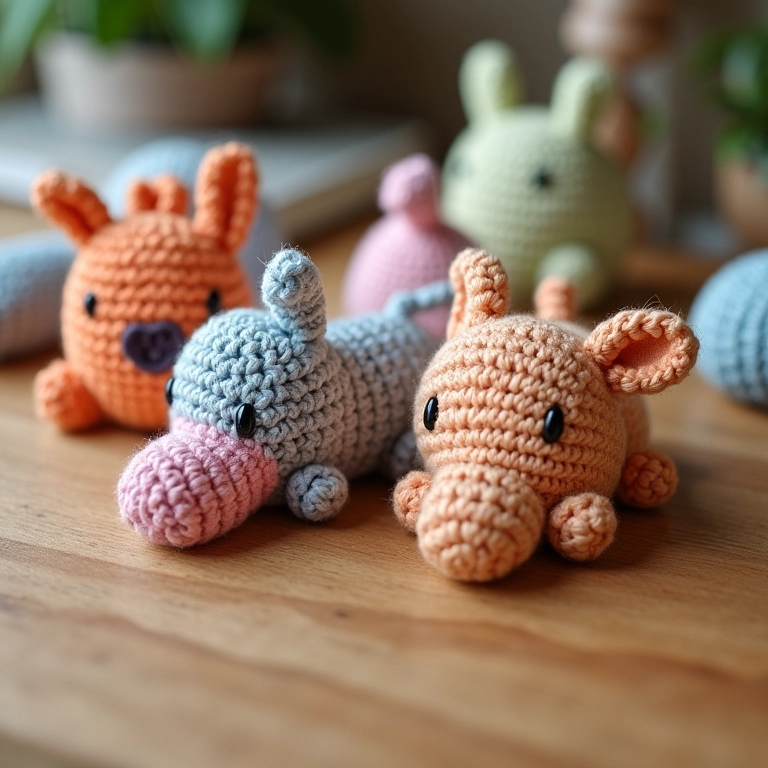 Marcadores de página artesanais de amigurumi, detalhes delicados.