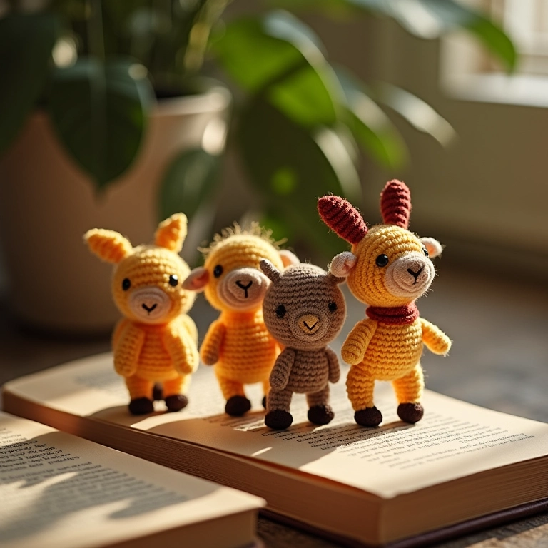 Marcadores de página temáticos da Galinha Pintadinha em amigurumi.