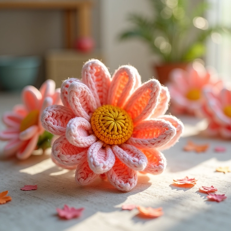 Margarida de gorgurão em crochê amigurumi.