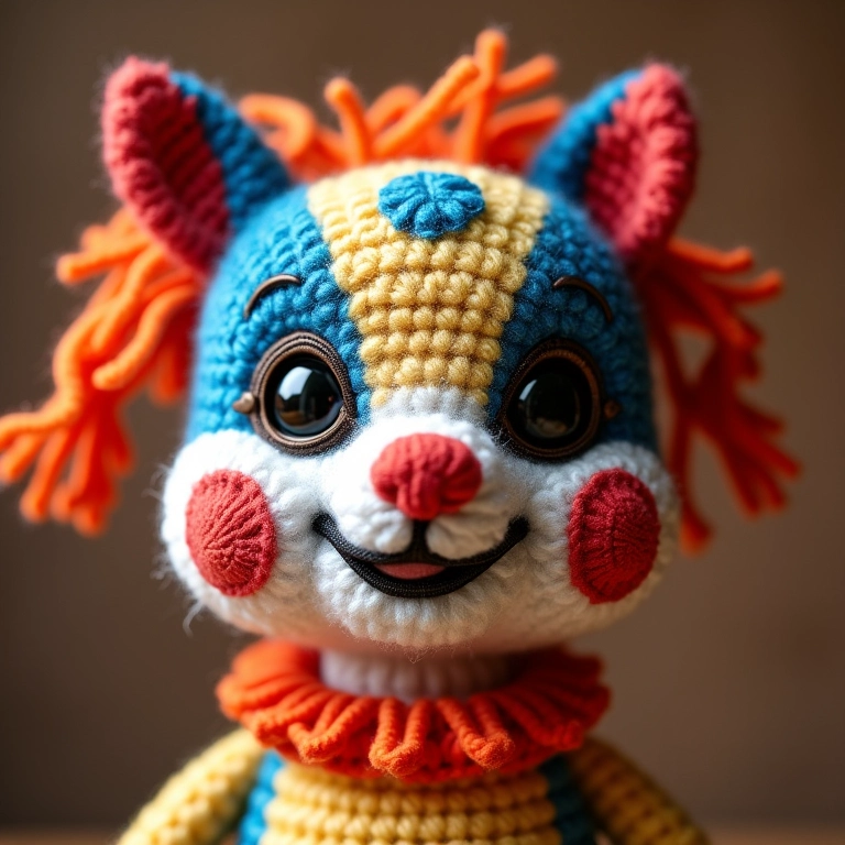 Máscara de personagens do circo em amigurumi.
