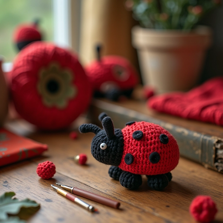 Materiais para criar amigurumis da Ladybug.