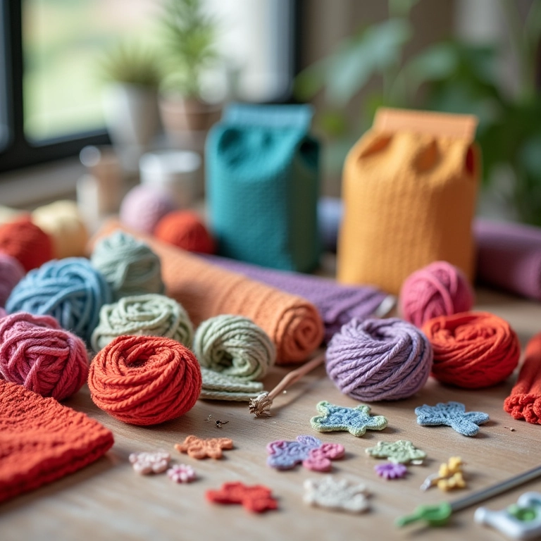 Materiais para decorar a bolsa de crochê.