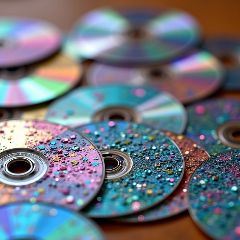 Materiais para decorar CDs para crochê.