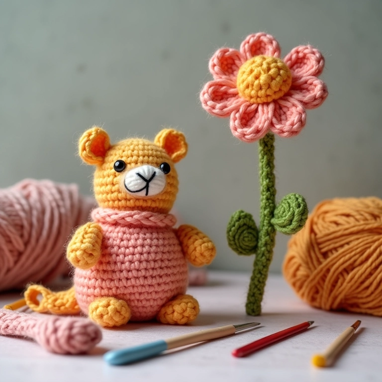 Materiais para fazer um peso de porta flor de crochê.