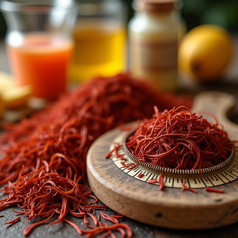 Medição precisa de açafrão em fios para a receita de sabonete artesanal.