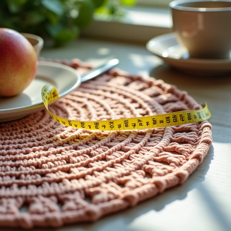 Medindo um sousplat de crochê finalizado.