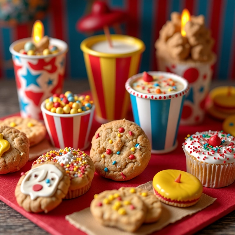 Lembrancinha circo: Ideias coloridas para a festa Mesa com lembrancinhas coloridas para festa com tema de circo.