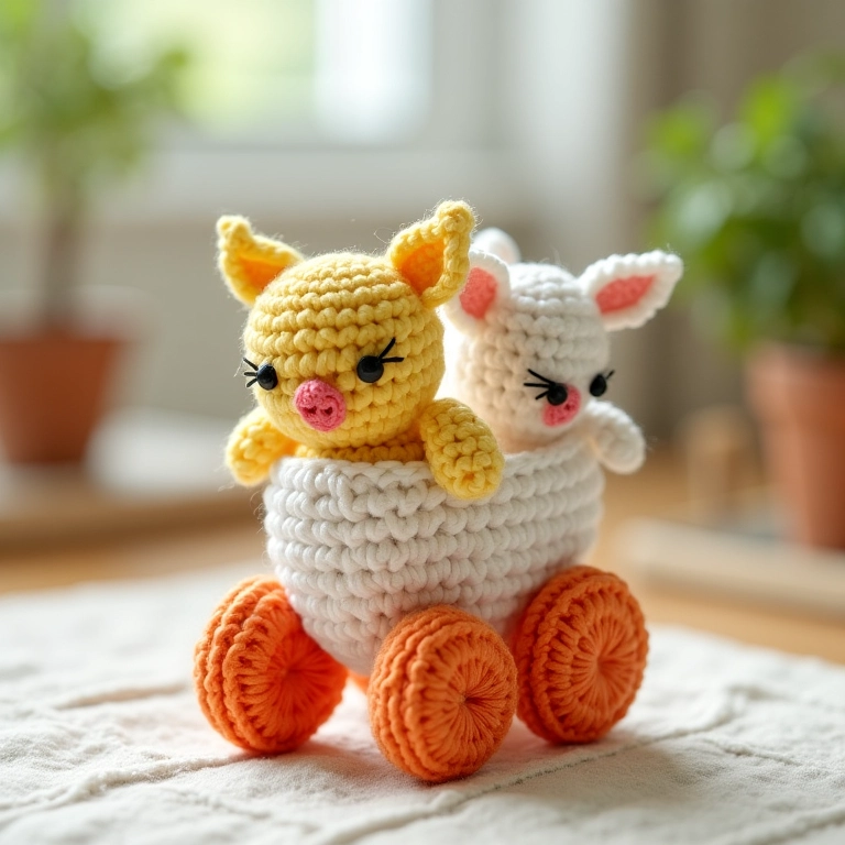 Mini carrinho de fraldas em crochê, um charme sobre rodas.