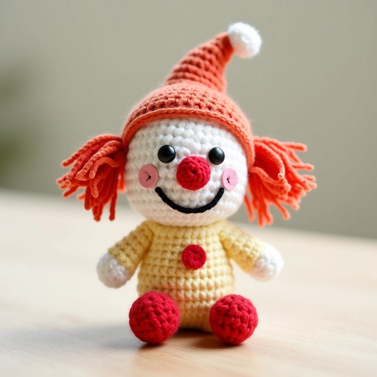 Mini chapéu de palhaço em amigurumi.