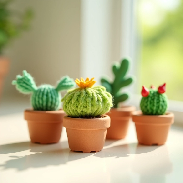 Mini suculentas em amigurumi para lembrancinha de maternidade.