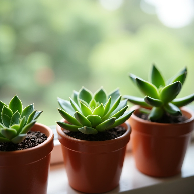 Mini suculentas em vasos decorativos como lembrancinha de maternidade.