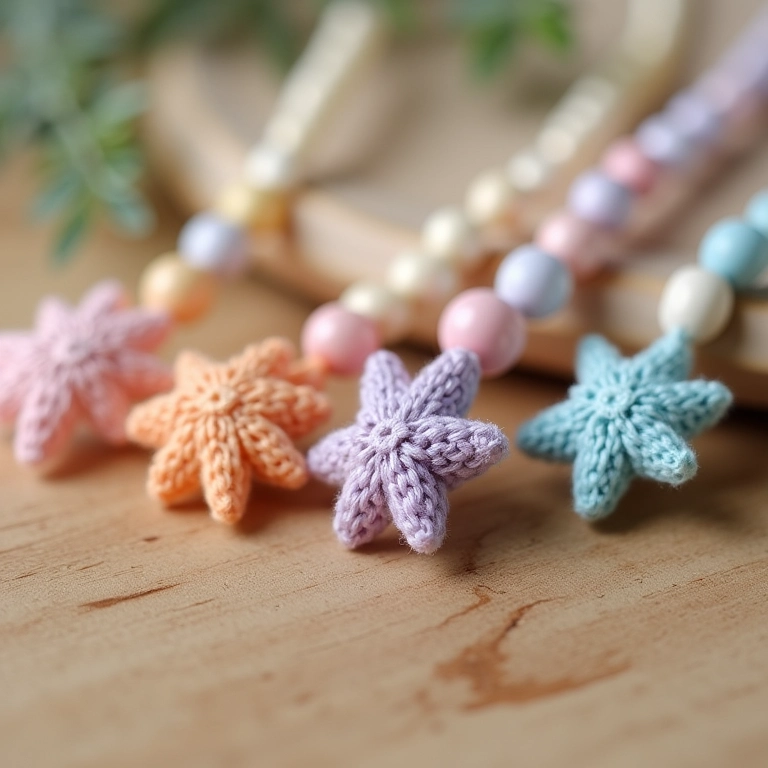 Mini terços de amigurumi coloridos para lembrancinha de batizado.